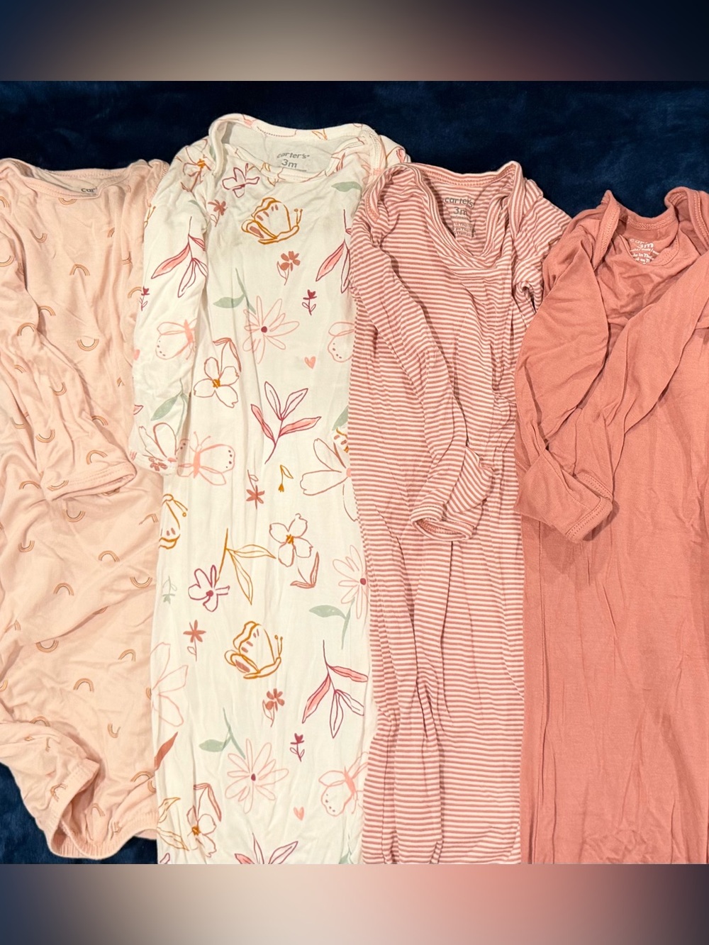 Bundle of 4 Viscose Girls Pink Floral & Solid Sleep Gowns - 3 Month